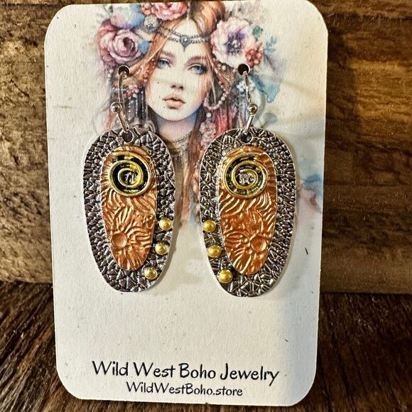 Handcrafted Bohemian Hippie Copper Dangle Earring, Retro Ethnic Style , Gift Box - Picture 9 of 9